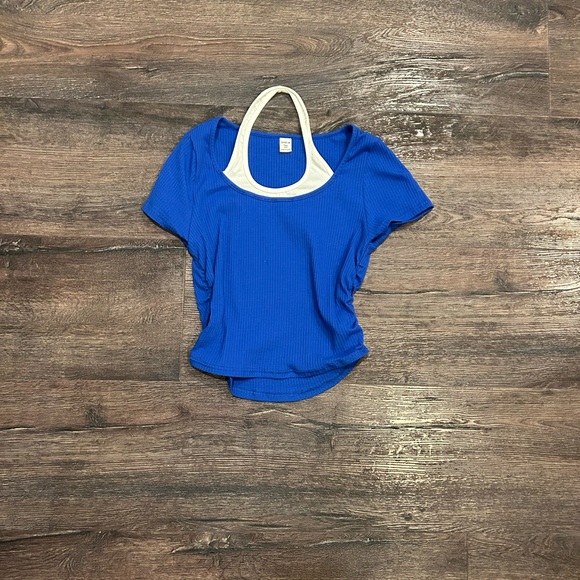 Blue Ribbed Women's Top - Picture 2 of 3